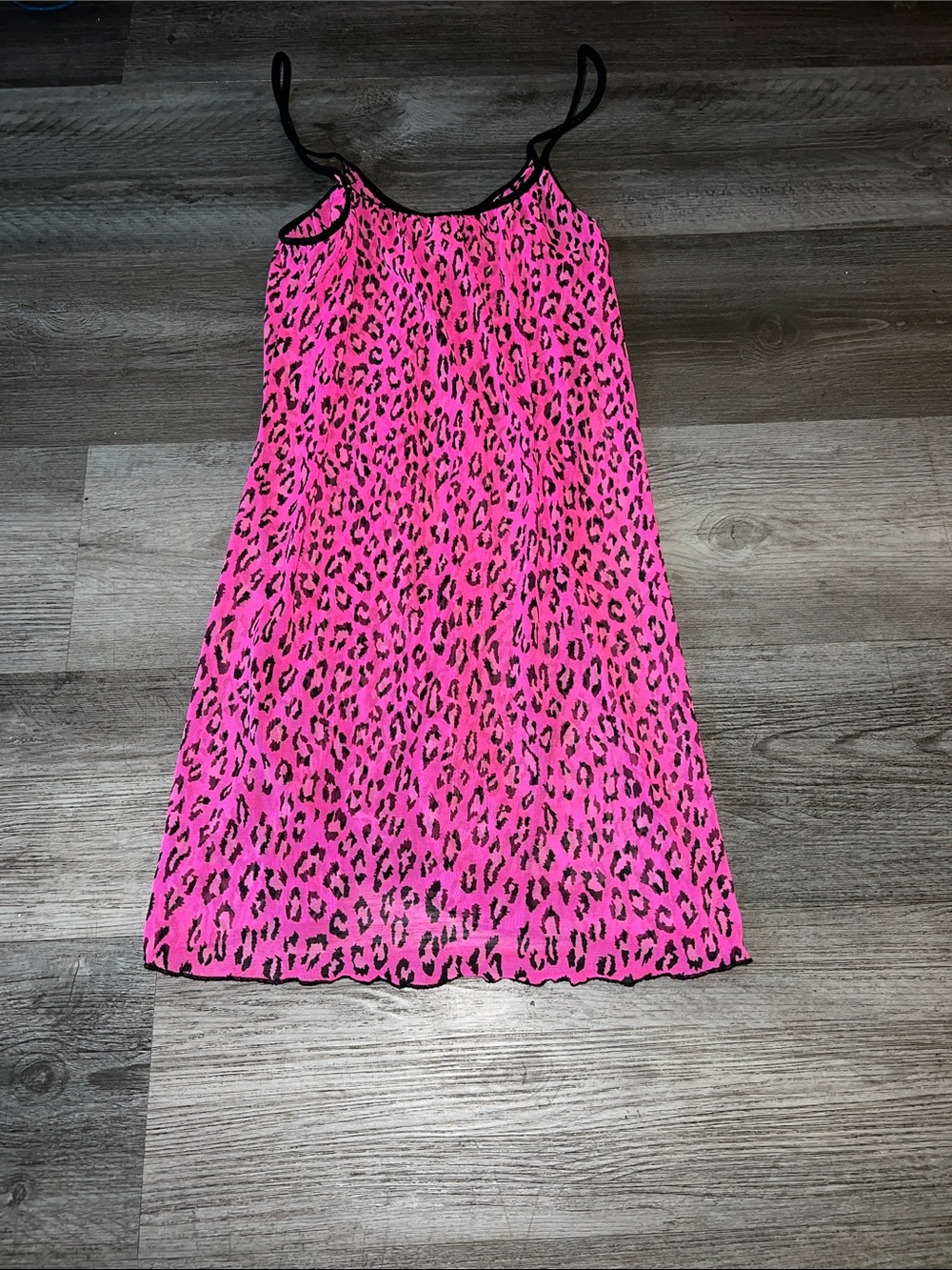 Victorias Secret Hot Pink Leopard-Print Slip Dress with Black Trim